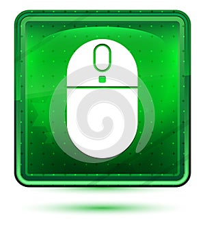 Wireless mouse icon neon light green square button