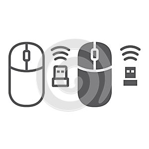 Wireless mouse line and glyph icon, cursor and device, computer mouse sign, vector graphics, a linear pattern on a white