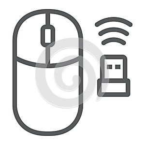 Wireless mouse line icon, cursor and device, computer mouse sign, vector graphics, a linear pattern on a white