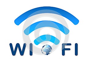 Wireless network blue symbol with earth
