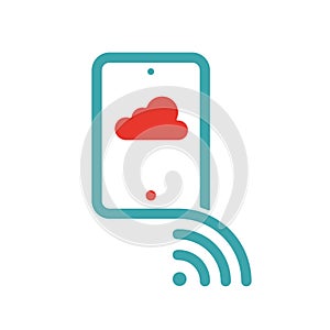 Wireless network and cloud computing icon on tablet screen vector.