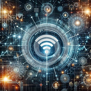 Wireless network and connection abstract data background with wifi symbol