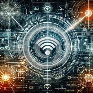 Wireless network and connection abstract data background with wifi symbol