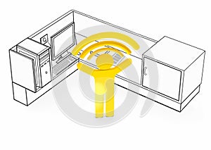 Wireless network enabled office space desk cubicle