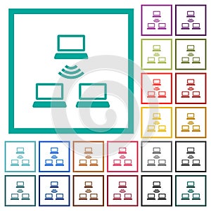 Wireless network flat color icons with quadrant frames