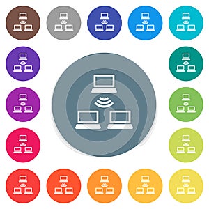 Wireless network flat white icons on round color backgrounds