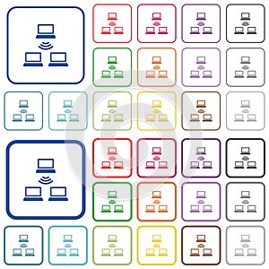 Wireless network outlined flat color icons