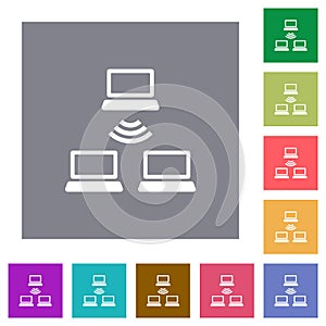 Wireless network square flat icons