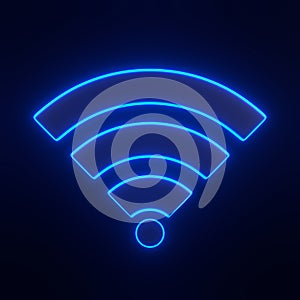 Wireless network symbol with bright glowing futuristic blue neon lights on black background