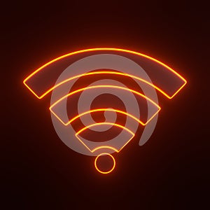Wireless network symbol with bright glowing futuristic orange neon lights on black background