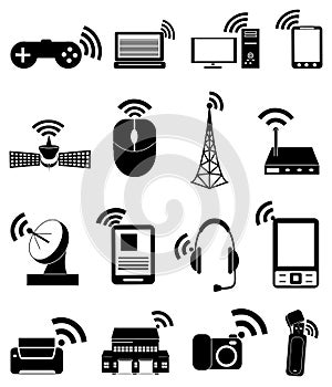 Wireless network technology icons set