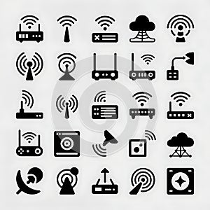 Wireless Network and Wi-Fi Connectivity Icons Set