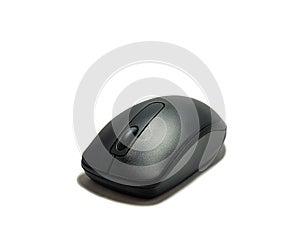 wireless optical black mouse with white background