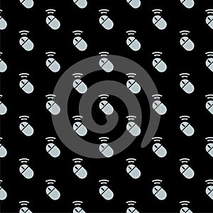 Wireless PC mouse seamless pattern isolated on black background
