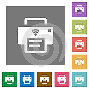 Wireless printer square flat icons