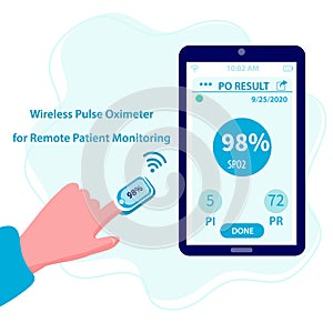 Wireless Pulse Oximeter for Remote Patient Monitoring. Records and shares data with physician teams. Digital Health photo