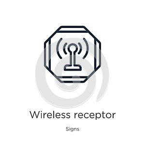 Wireless receptor icon. Thin linear wireless receptor outline icon isolated on white background from signs collection. Line vector