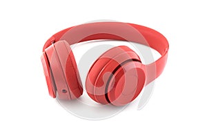 Wireless Red headphone on white photo