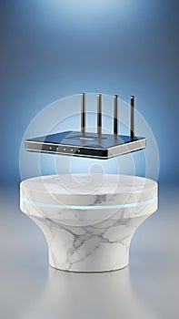 Wireless Router with Antennas on Modern Stand
