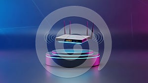 Wireless Router with Antennas and Signal Waves
