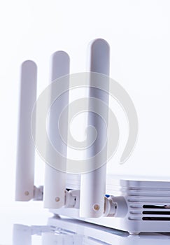 Wireless router close-up isolated on white