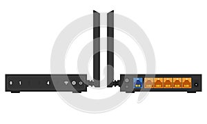 Wireless router front and back view isolated on white