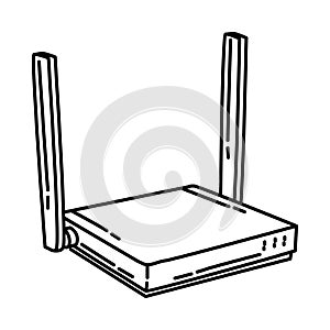 Wireless Router Icon. Doodle Hand Drawn or Outline Icon Style