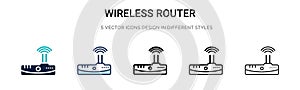 Wireless router icon in filled, thin line, outline and stroke style. Vector illustration of two colored and black wireless router