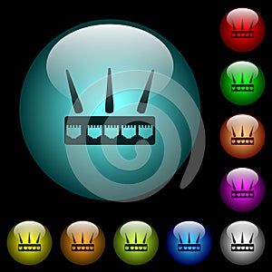 Wireless router icons in color illuminated glass buttons