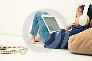 Wireless router and kids using a Tablet in home. router wireless