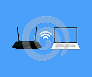 Wireless router using Laptop logo design. Internet connection, concepts wifi connect vector design and illustration.