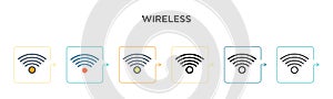 Wireless signal vector icon in 6 different modern styles. Black, two colored wireless signal icons designed in filled, outline,