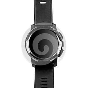 Wireless smart watch in a round glossy black case with numbers