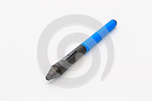 Wireless stylus pen for drawing and writing on touch screen tablet on white background. Close-up view