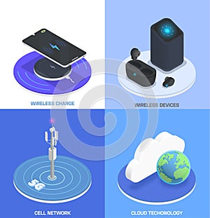Wireless Technologies Isometric Colored Icon Set