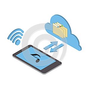 Wireless technologies. Music and applications from the cloud. Vector isometric illustration