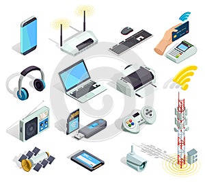 Wireless Technology Devices Isometric Icons Set