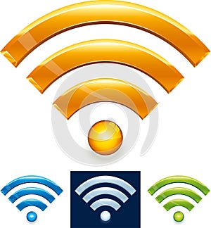 Wireless technology icon in shiny style. Four colors. Wifi symbol isolated