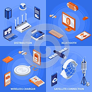 Wireless Technology Isometric Concept Icons Set