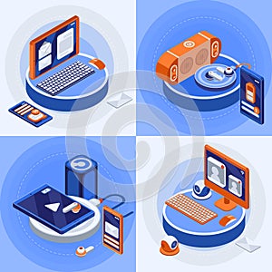 Wireless Technology Square Icons Set