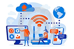 Wireless technology web concept with people