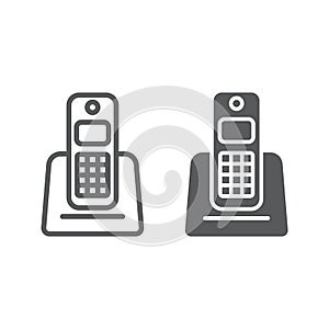 Wireless telephone line and glyph icon, appliance and communication, phone sign, vector graphics, a linear pattern