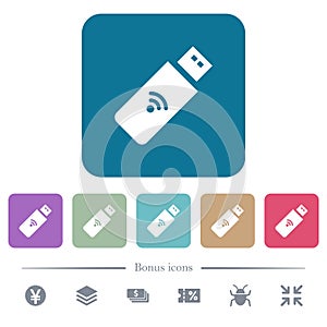 Wireless usb stick flat icons on color rounded square backgrounds