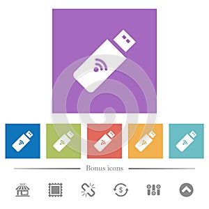 Wireless usb stick flat white icons in square backgrounds photo