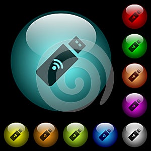 Wireless usb stick icons in color illuminated glass buttons photo