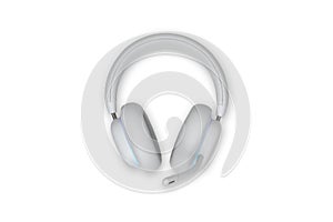 Wireless white headphones, isolated on white background.