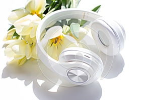 wireless white music headphones.