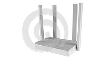 Wireless Wi-Fi router isolated on white background. wifi technology concept. White wireless internet router isolated. Cable modem