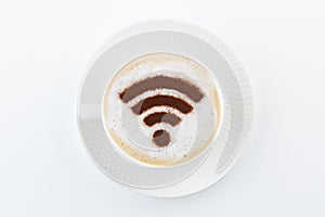 Wireless wifi hotspot sign on a coffee