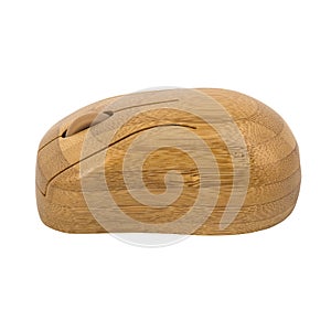 Wireless wooden computer mouse isolated on white